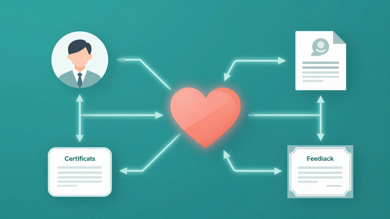 A visual flowchart showing core elements of an eLearning platform connected by glowing lines.