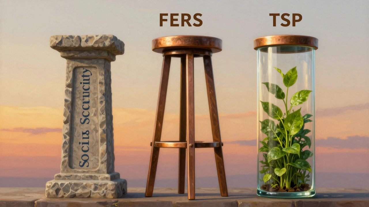 Three pillars representing stable federal retirement benefits