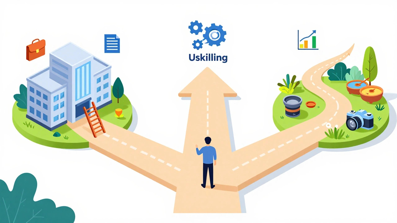 Illustration of three learning paths: career switch, upskill, hobby