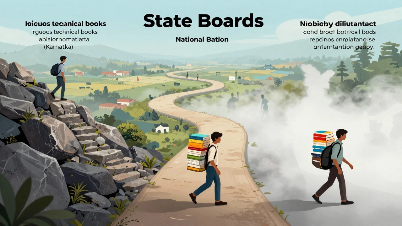 Abstract illustration showing divergent educational paths for Indian state boards.