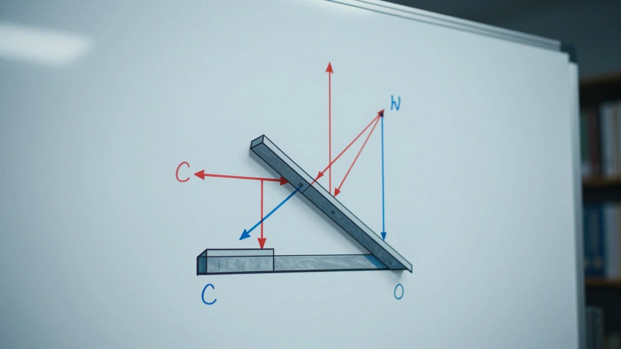 Complex physics mechanics diagram with vectors and forces
