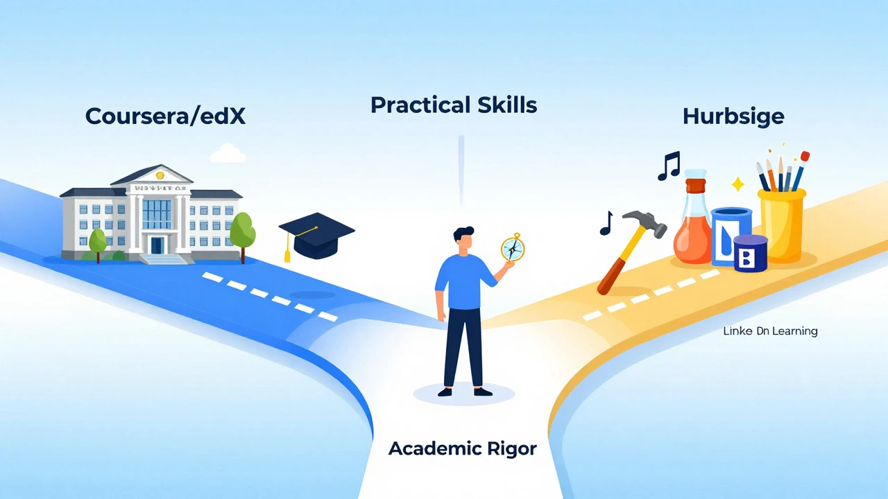 Illustration of person choosing between academic, practical, and hobby learning paths