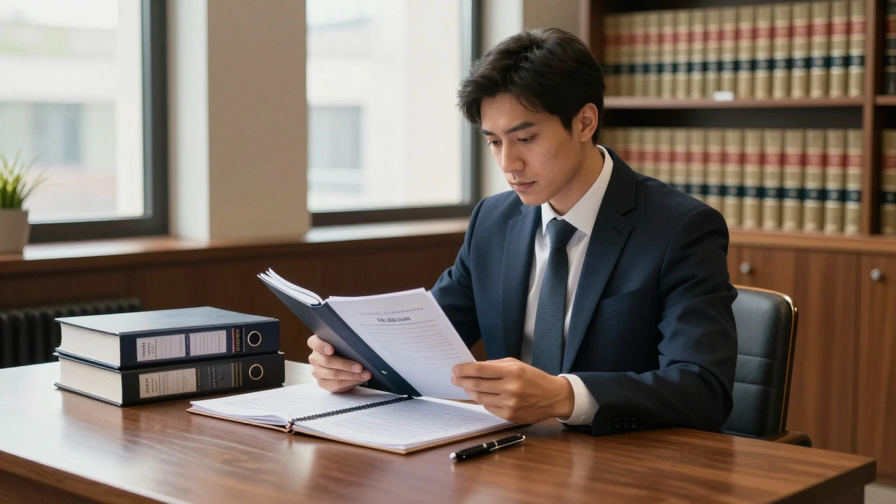 A law graduate reviewing materials for the bar exam in a library