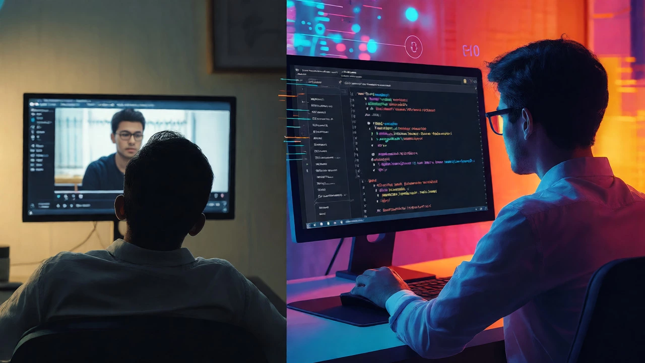 Contrast between passive video watching and active project building.