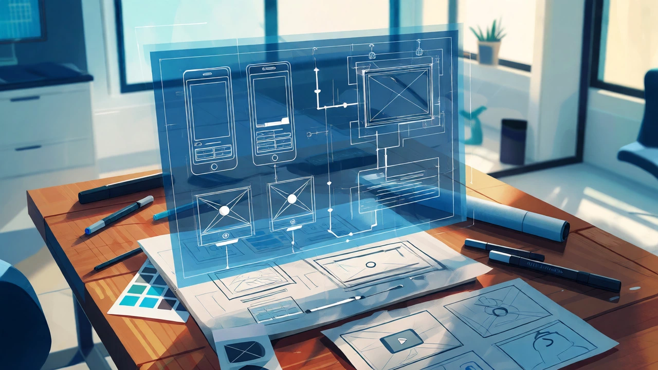Floating blueprint of eLearning course design elements