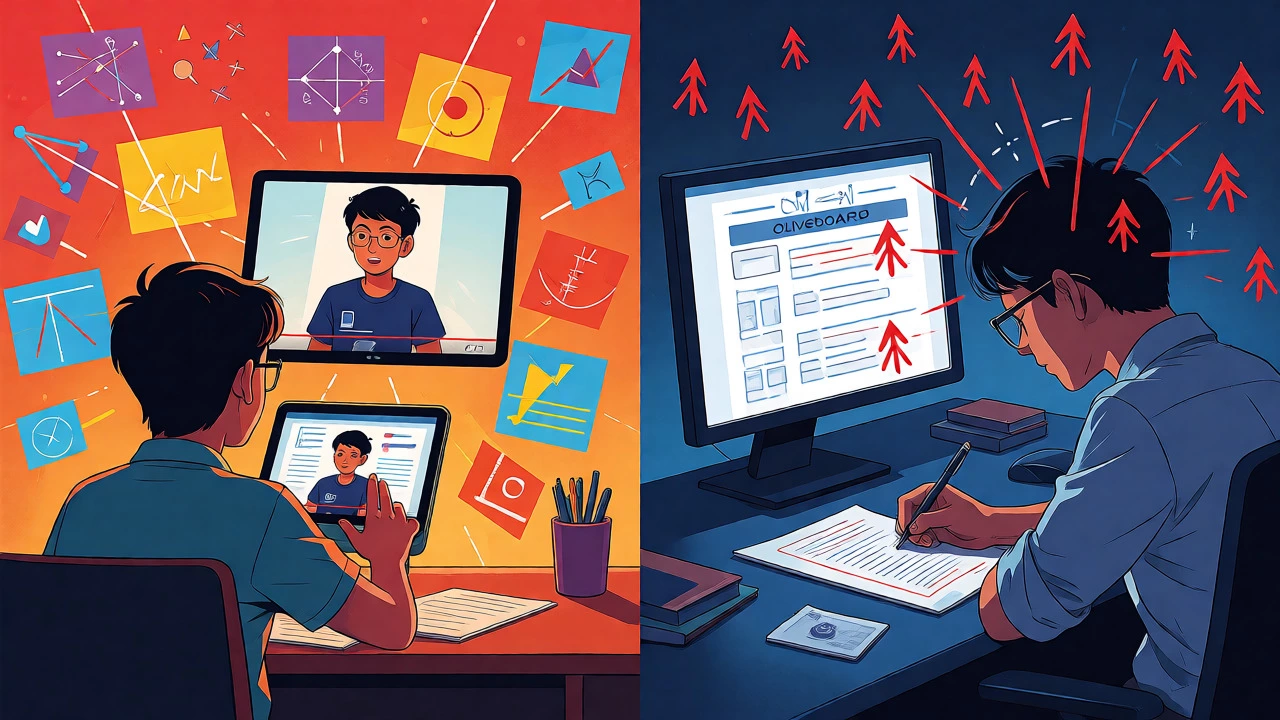 Split view comparing video learning versus rigorous mock testing